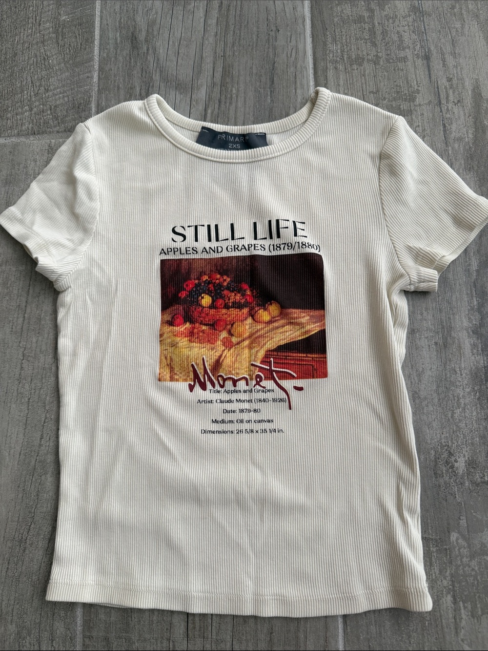 Primark White Ribbed Short-Sleeve Tee with Still Life Graphic